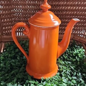 Vtg Rare Josef Lenhart Schneider Orange Teapot Czechoslavakia